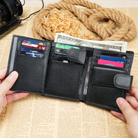 Dompet Pendek Lipat Dua Kulit Asli Unisex Anti RFID Model Trendi 2025 dengan Jendela ID, Kantong Koin, dan Tempat Kartu