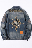 Veste en jean avec boutons pour homme, veste en jean élégante coupe ajustée décontractée, chemise en jean à rayures et patchwork