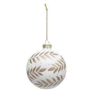 Boule de verre blanche avec décoration de branches dorées, diamètre 10CM - Product Image 1