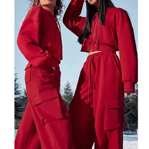 2 Piece Set Women Women's <strong>Clothing</strong> Manufacture Fall Winter Cargo Sweatpants and Hoodie Set Fleece Women's Tracksuit Suits Sets - Product Image 2