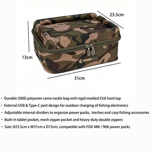 Bolsa de Pesca de Carpa con Diseño de Camuflaje, con Puerto de Carga USB, Parte Superior Rígida, para Guardar Paquetes de Energía y Aparejos Electrónicos - Product Image 6
