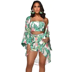 Wholesale designer swimwear Three-piece chiffon fashion printing vest swimwear new