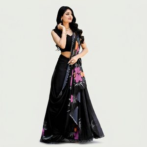 Sari en Faux Georgette Lourd à Imprimé Floral Numérique, Tenue Traditionnelle pour Femme, Idéal pour Fêtes, Mariages et Diwali - Product Image 1