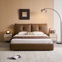 Cadre de lit moderne italien minimaliste de luxe avec rangement hydraulique, tête de lit capitonnée en cuir noir, taille King/Queen