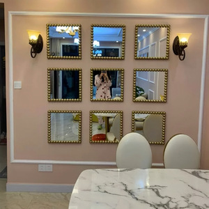 Gold Beaded Glass Wall <b>Mirror</b> Modern Minimalist Handmade <b>Lightweight</b> Wooden Frame Rectangular Shape Electricity-Free Living Room - Product Image 3