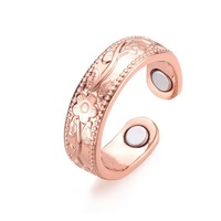 Cincin magnetik tembaga merah murni, perhiasan untuk pria wanita, cincin magnetik dapat disesuaikan bunga padat