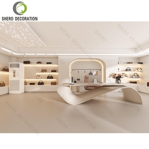 Modern Retail Handbag Shop Interior Design Shoes Store Furniture Store <b>Counter</b> LED Handcrafted Wooden Design - Product Image 2
