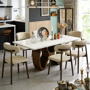 Mesa de Comedor y Sillas de Madera Maciza de Mediados de Siglo, Patas de Mariposa, Estilo Moderno Minimalista, Mesa de Comedor Vintage de Mármol para Apartamentos Pequeños - Product Image 4