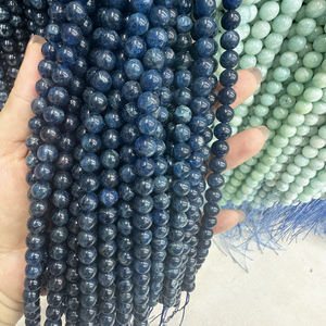 本物の宝石ラウンドブルーカヤナイトアパタイトビーズロングストランド - Product Image 3