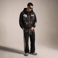 Sweat à capuche zippé personnalisé pour homme, effet délavé, avec strass, coupe oversize, style streetwear, logo brodé, fabricant OEM