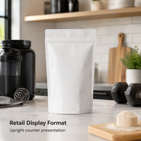 Sachets refermables personnalisés en aluminium mat blanc recyclable avec fermeture éclair, résistants aux odeurs, pour aliments