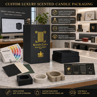 Boîte de luxe noire avec couvercle et base pour pot de bougie parfumée, emballage cadeau pour marque de boutique