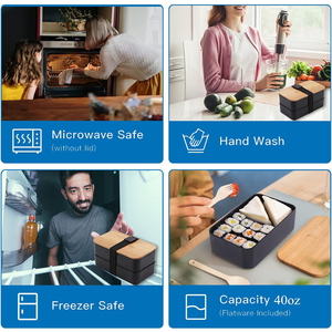 Nhật Bản Bento Hộp Dành Cho Người Lớn Đồ Dùng Đặt Lò Vi Sóng An Toàn <span class=keywords><strong>Stackable</strong></span> Tiffin Hộp Và Ăn Trưa Túi <span class=keywords><strong>Container</strong></span> Cho Nam Giới Phụ Nữ Đen Tre - Product Image 5