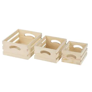Individuelle rustikale Holz-Nestkästen und Palette rechteckige Aufbewahrungsbox für Ausstellung oder Dekoration Holzkiste-Set mit Griffen/Deckel