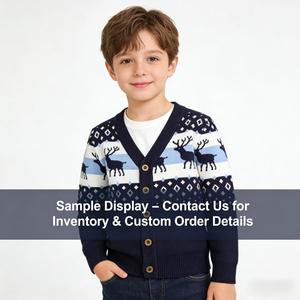 Cardigan de Noël personnalisé en tricot motif <span class=keywords><strong>renne</strong></span>, col en V, boutonné, tenue d'hiver, polyester élasthanne, marque privée, OEM ODM, <span class=keywords><strong>pull</strong></span> pour garçon - Product Image 6