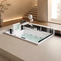Baignoire balnéo rectangulaire en acrylique pour deux personnes, baignoire spa intégrée avec écran TV, panneau de commande électronique et robinet de pont