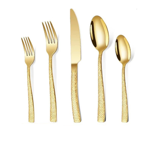 Reusable Hammered Stainless Steel Square Handle Knife Spoon Set for Parties-Western Tableware - Product Image 5