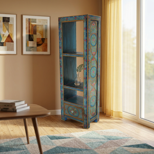 Estantería Moderna de Madera Maciza Pintada, Librería Abierta, Vitrina Decorativa, 1 Cajón, 3 Niveles, Mueble de Hotel, Estilo Rústico Indio - Product Image 5