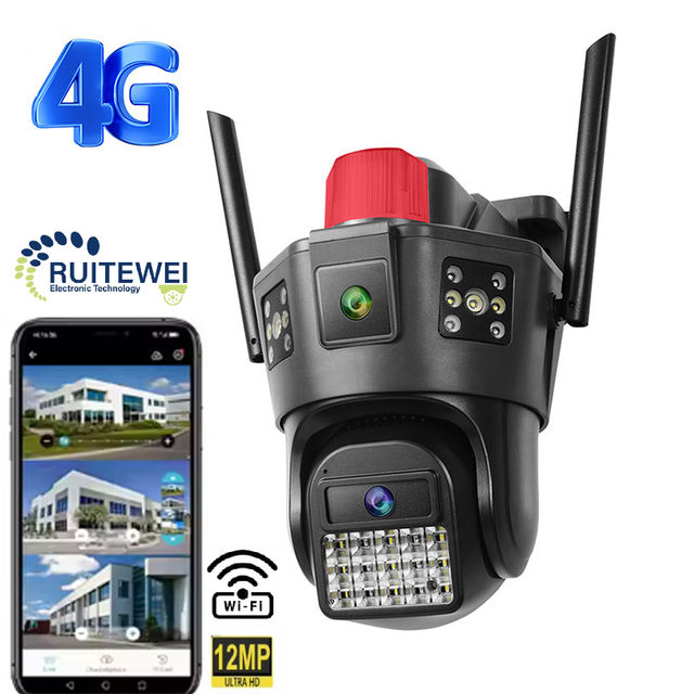 6K PTZ Outdoor Dual Lens WiFi Camera with SD Card Three Screen Motion Detection Alarm Night Vision Full Color Voice 5G