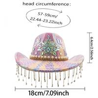 Chapeau de cowboy bohème occidental en gros, imprimé serpent violet, fleurs, perles, strass, franges, pour festival de musique, chapeaux de fête personnalisés pour femmes