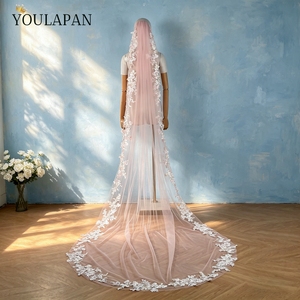 YouLaPan Vestido de <span class=keywords><strong>Novia</strong></span> Romántico de Tul con Encaje <span class=keywords><strong>Rosa</strong></span> Claro, Estilo Iglesia, con <span class=keywords><strong>Velo</strong></span> Largo de Una Sola Capa y Accesorios de Peineta V330 - Product Image 1
