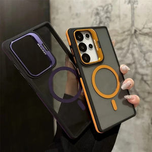 Funda de teléfono móvil con soporte de lente de Metal Invisible de alta calidad para Samsung <span class=keywords><strong>S22</strong></span> S23 S25Ultra S24Plus, funda acrílica translúcida magnética - Product Image 2