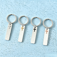 Porte-clés en acier inoxydable Ywyougang vintage, bicolore, avec barre verticale croisée, gravure laser, pour la foi chrétienne, promotionnel