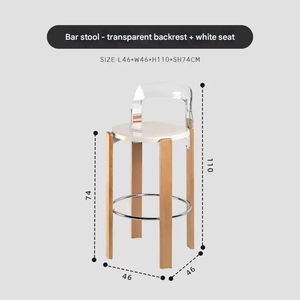 Modern <b>Bar</b> <b>Stool</b> Transparent Backrest <b>White</b> Seat <b>Wooden</b> Legs Chrome Base-Restaurant Living Room Use Home <b>Bar</b> Furniture - Product Image 1