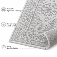 Tapis de sol en polyester tissé plat lavable, antidérapant, 2x3, petit tapis de cuisine, style bohème vintage, tapis d'entrée à poils ras, gris