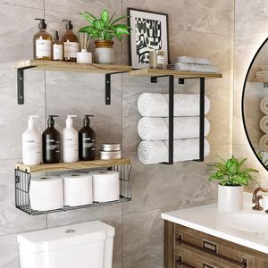 Wall <strong>Shelves</strong> Set Hanging <strong>Rustic</strong> Retro Modern Home Decor Metal Rack Book Storage Wood Mounted Wall Floating Shelf for Living Room - Product Image 2