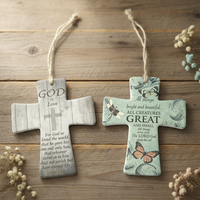 Ornement de Noël personnalisé en céramique écologique, blanc vierge pour sublimation, pendentif croix en porcelaine pour sapin de Noël, design traditionnel