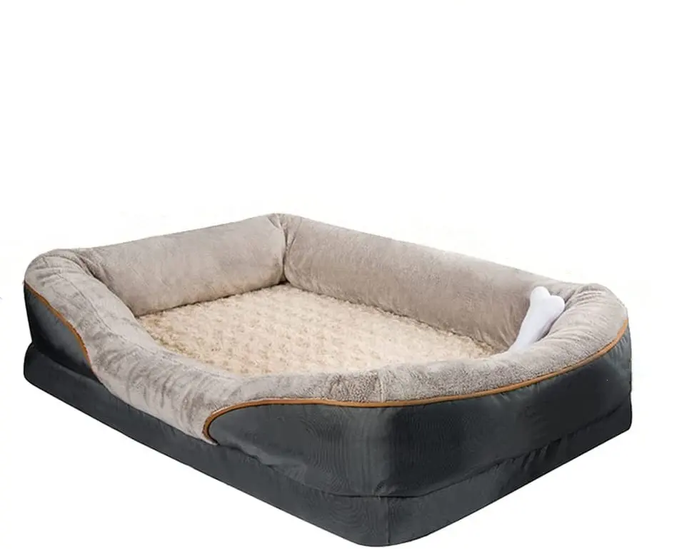 Cama de cachorro ortopédica premium, cama de madeira impermeável com espuma de memória, cama removível e lavável