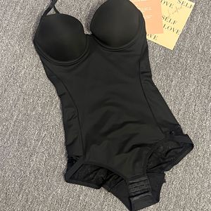 Nouveautés Body sculptant sans couture en dentelle profonde avec soutien-gorge intégré pour femmes, body sans dos, contrôle du corps, amincissant, sans manches - Product Image 2