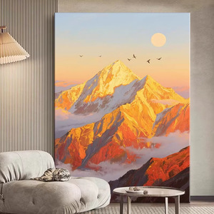 Pintura al Óleo Pintada a Mano, Paisaje de Montañas Doradas al Atardecer, Arte Moderno Minimalista, Decoración de Pared para Sala de Estar/Sofá - Product Image 3
