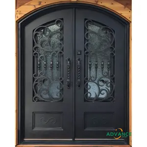 工厂销售现代设计双安全门锻铁前入口带装饰的主铁门