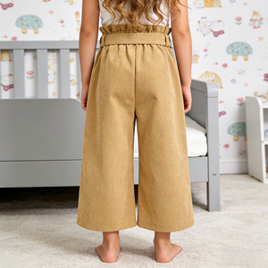 Celana Panjang Anak Perempuan Warna Khaki Model Kaki Lebar Bahan Corduroy dengan Sabuk Produsen Cina Grosir Celana Jogging Anak Katun - Product Image 2