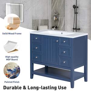Tocador de baño DB 36 \ "sin fregadero Base de gabinete de madera maciza con un gabinete Tres cajones Estilo europeo Resistente al agua Azul - Product Image 5