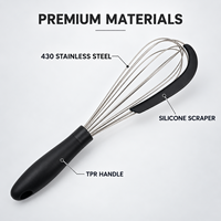 Fouet à œufs en acier inoxydable avec poignée TPR et spatule en silicone – Ustensile de cuisine manuel pour la pâtisserie – Offre spéciale