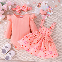 Ensemble Annshine Fashion : Haut Harper à manches longues et jupe imprimée pour bébés filles, printemps-automne, avec bandeau en coton