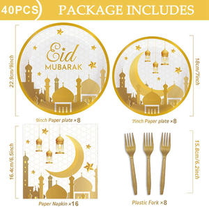 EID Mubarak Vaisselle Assiettes Musulman Lune Étoile Château Fête Assiettes Jetables <span class=keywords><strong>Papier</strong></span> Décoration Ramadan 2023 - Product Image 3
