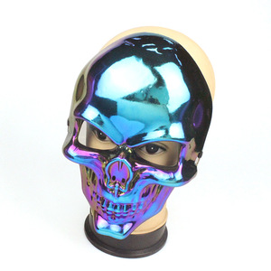 Masque intégral électroplaqué en forme de crâne, bleu irisé, accessoire de costume pour fête d'Halloween, unisexe - Product Image 1