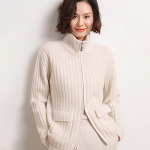 Suéteres de <span class=keywords><strong>lana</strong></span> de Cachemira para <span class=keywords><strong>mujer</strong></span>, cárdigans gruesos con cremallera, nuevo estilo 2023, Otoño Invierno, fábrica informal al por mayor - Product Image 4