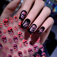 Autocollants 5D pour ongles, motif crâne et flamme, holographiques, pailletés, auto-adhésifs, pour nail art, gothique, festival, fête, fournitures de manucure