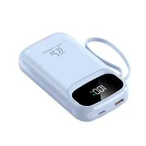 Portable Charger USB TYPE C Built-in Cable Powerbank 20000 MAh 20W+22.5W PD+QC LED Light Fast Charging Power Bank 20000mAh