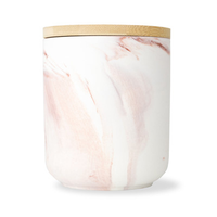 Pot à bougie en céramique marbrée avec couvercle en bambou, décoration nordique pour la maison, récipient à bougie, vente en gros, cire de soja, logo personnalisé, ODM, faible MOQ