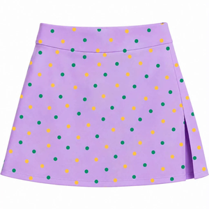 Ensemble décontracté 2 pièces pour filles : T-shirt à manches courtes imprimé lettres et jupe-short à pois violet – Tenue Mardi Gras personnalisable - Product Image 4
