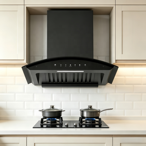 Hotte aspirante <span class=keywords><strong>ARCTURUS</strong></span> noire et bleue raffinée avec éclairage LED à économie d'énergie et moteur en cuivre pour cuisine moderne - Product Image 1