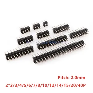 Cobre chapado en oro 2,0mm doble fila macho 2*2/3/4/6/8/10/12/15/20/40P Breakaway PCB Board Pin Header Connector