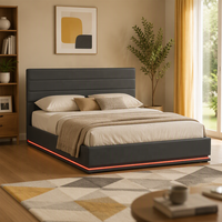 Lit Double King Size Capitonnée en Cuir avec Rangement Ottoman, Design Moderne, Facile à Monter, Gain de Place, Meilleur Prix, avec LED