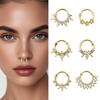 ZUOLA Bijoux de piercing de luxe, anneau segmenté articulé en laiton écologique plaqué or 18 carats avec zircon, forme goutte, couronne, marquise, clicker pour le nez